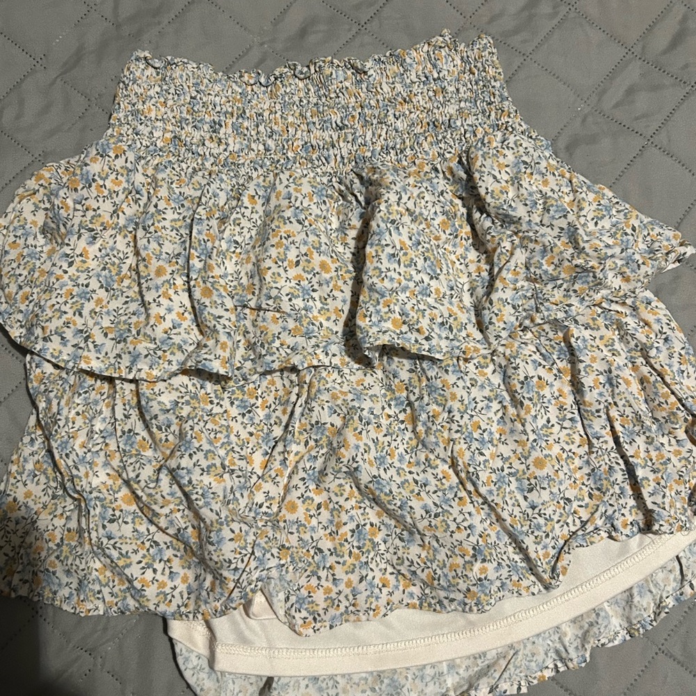 Floral Ruffle Skirt - Blue and Yellow